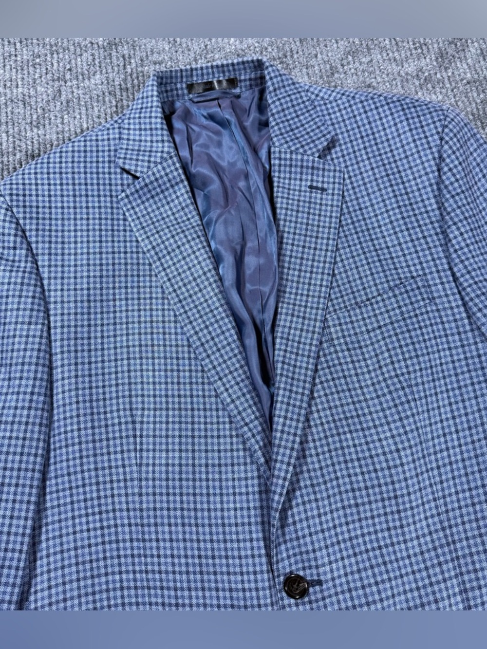 Lauren Ralph Lauren Blazer Mens 44L Blue Gingham Check Wool Silk Sport Jacket